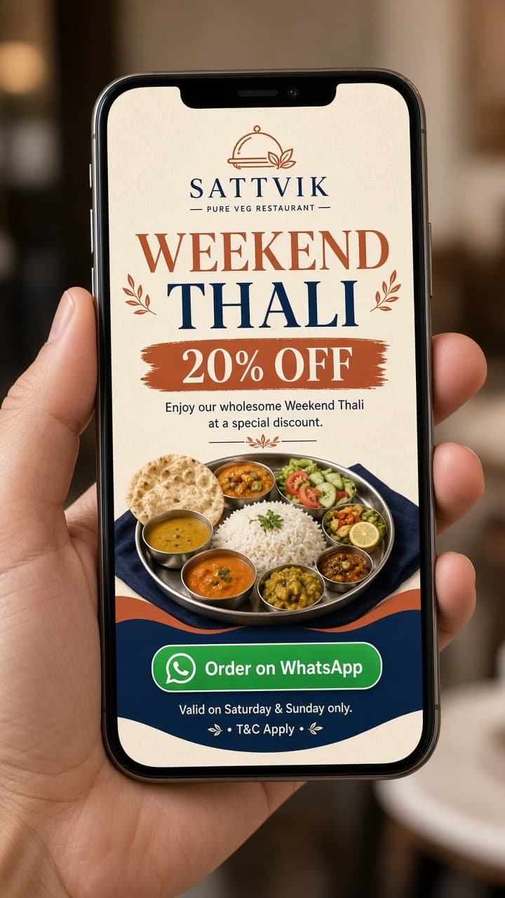 Restaurant offer poster with Order on WhatsApp